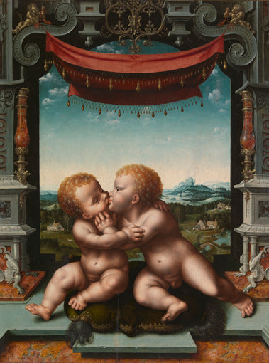Christus en Johannes als kinderen - Joos van Cleve image 1 copie de tableau peinte à la main