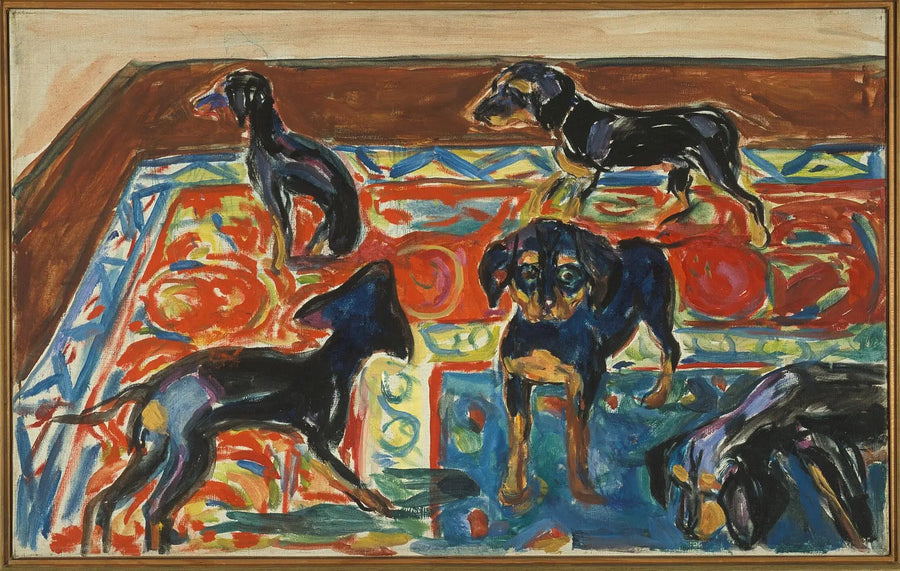 カーペットの上の5匹の子犬 - エドヴァルド・ムンク