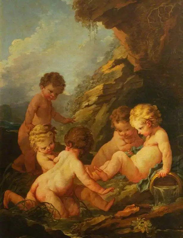 岩場のプールの縁で遊ぶ五人の裸の子供たち - フランソワ・ブーシェ

Source:
Cinq enfants nus jouant au bord d'une piscine rocheuse - François Boucher