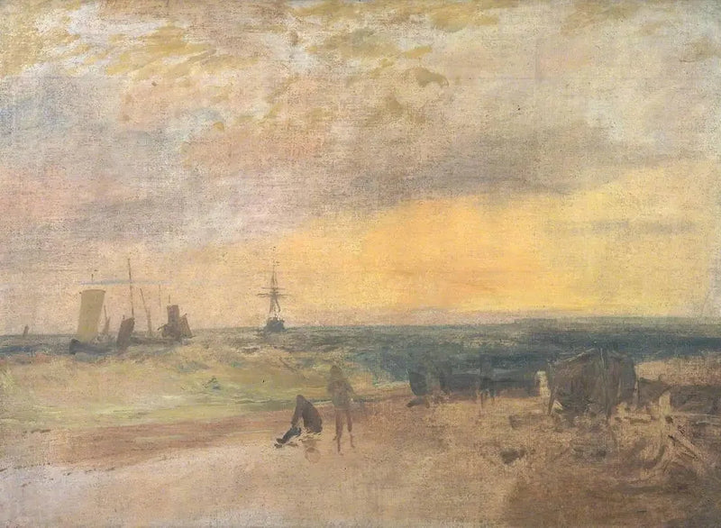 漁師とボートのある海岸の風景 - J. M. W. ターナー