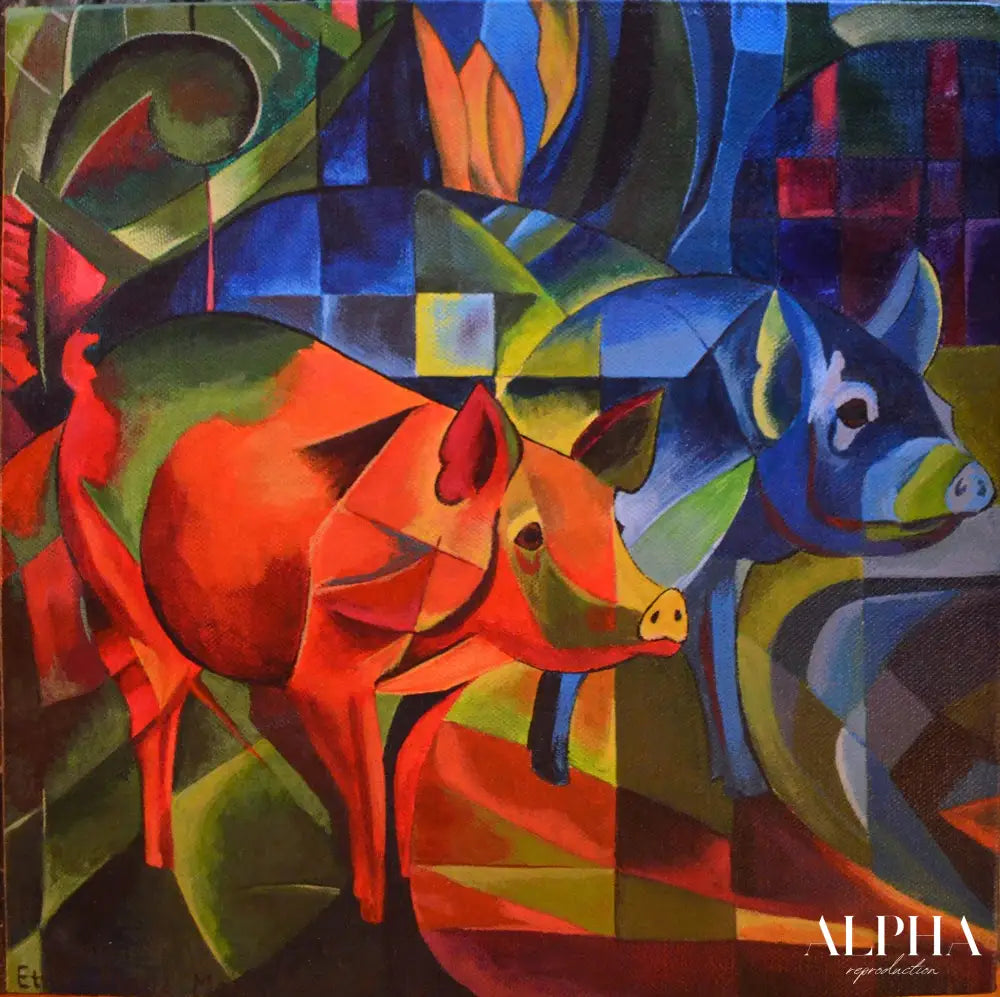 Cochons rouge et bleu - Franz Marc - Reproductions de tableaux et peintures haut de gamme