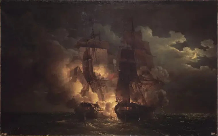ロワール諸島の海戦、1813年2月7日 - ルイ＝フィリップ・クレパン

Source:
Combat naval en vue des Îles de Loz, 7 février 1813 - Louis-Philippe Crépin