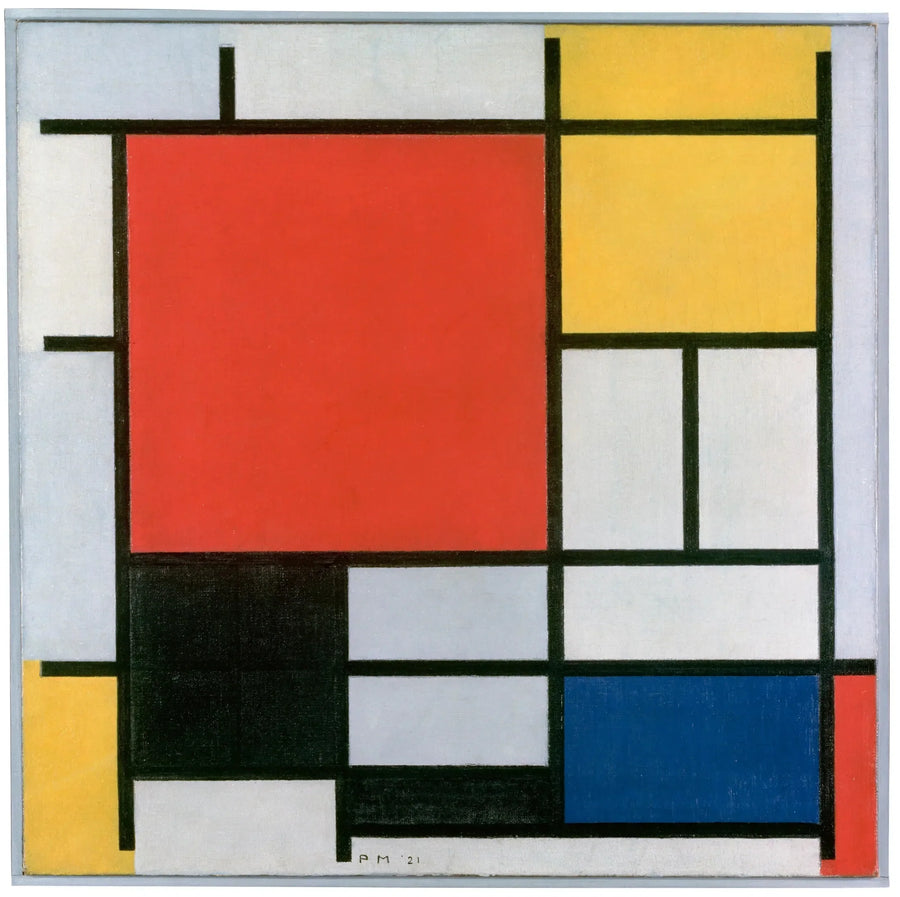 赤、黄、黒、灰、青の大きな構図 - ピエト・モンドリアン