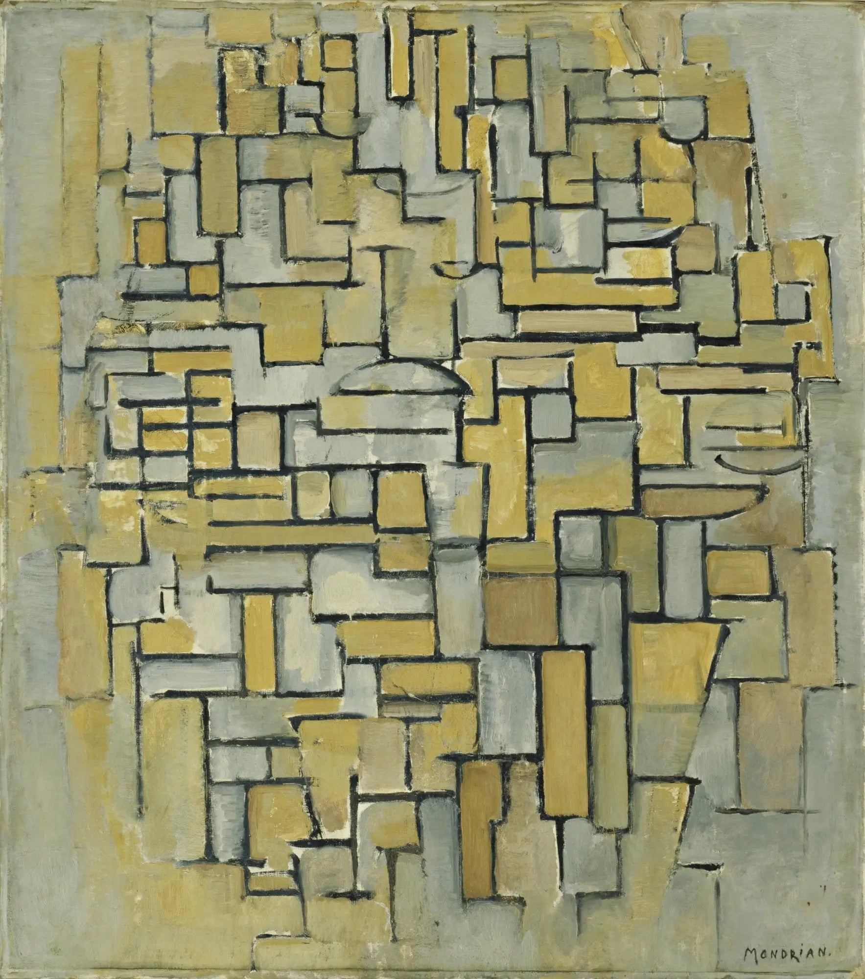 Reproduction du tableau « Composition en marron et gris - Piet Mondrian » par Alpha Reproduction en peinture à l’huile