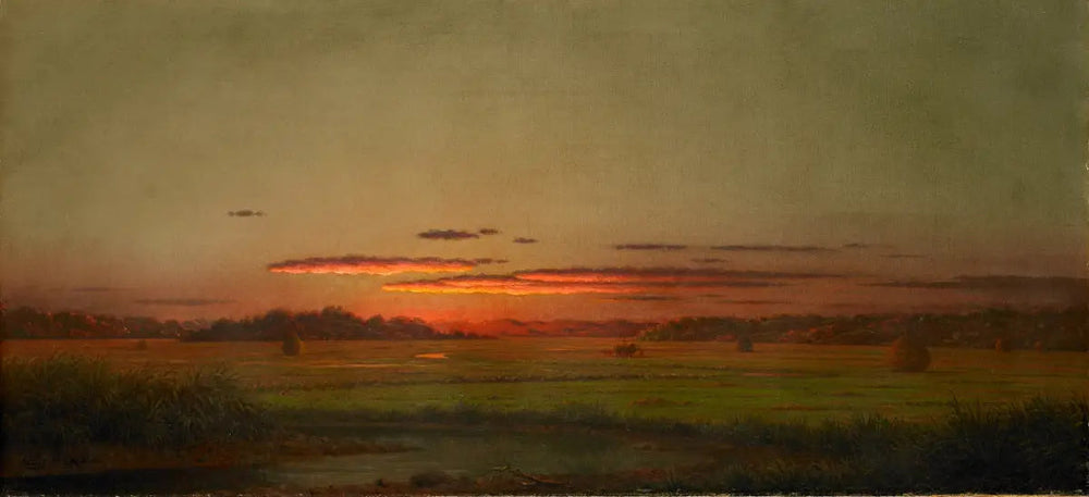 Coucher de soleil, chariot à foin au loin - Martin Johnson Heade image 1 reproduction réalisée par Alpha Reproduction