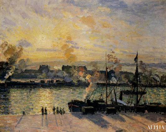 Coucher de soleil, Port de Rouen - Camille Pissarro - Reproductions de tableaux et peintures haut de gamme