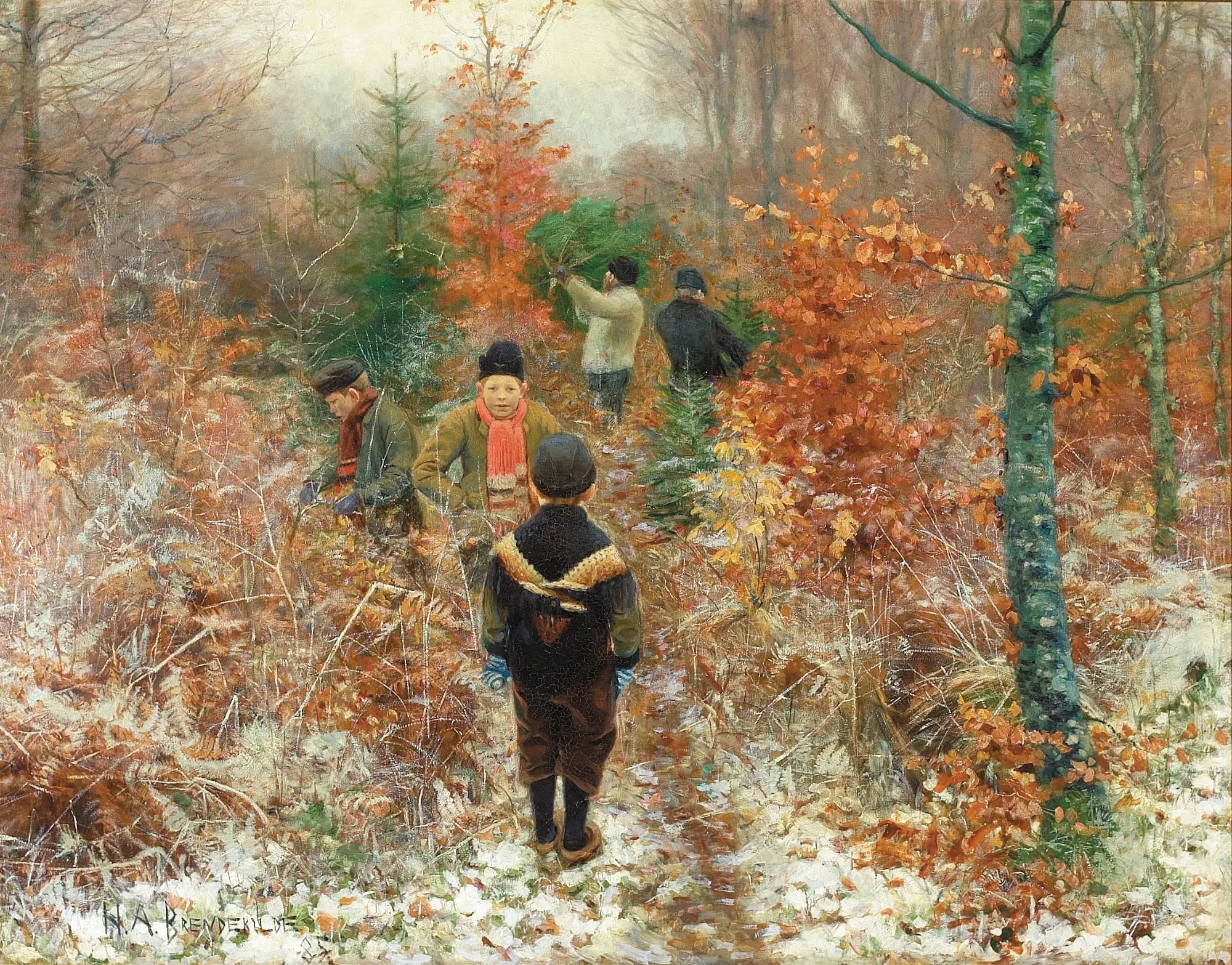 Couper les sapins de Noël. - H. A. Brendekilde image 1 copie de tableau peinte à la main