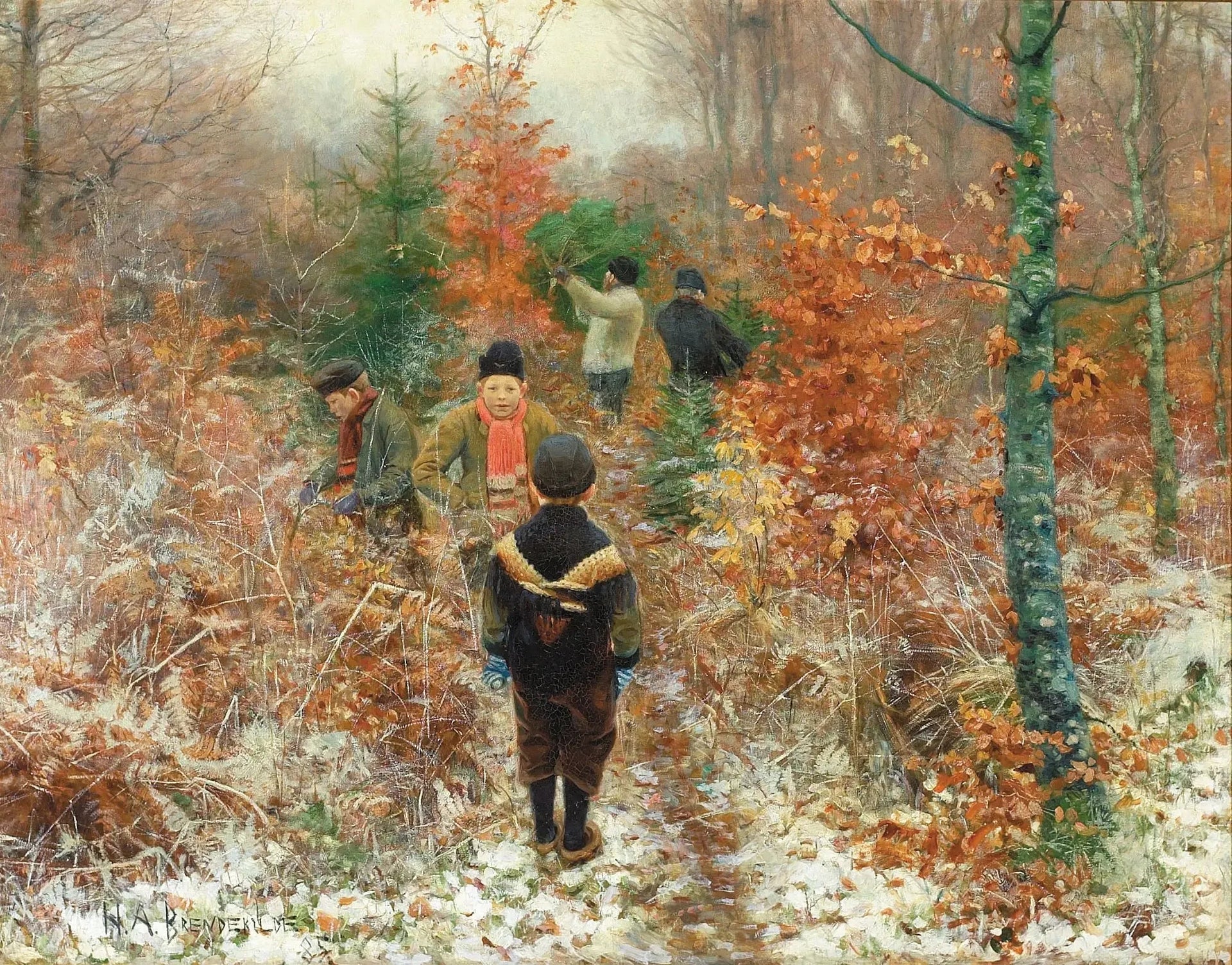 Couper les sapins de Noël. - H. A. Brendekilde image 1 copie de tableau peinte à la main