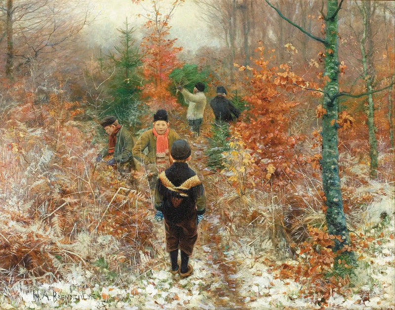 クリスマスツリーを切り倒す。 - H. A. Brendekilde

Source:
Couper les sapins de Noël. - H. A. Brendekilde