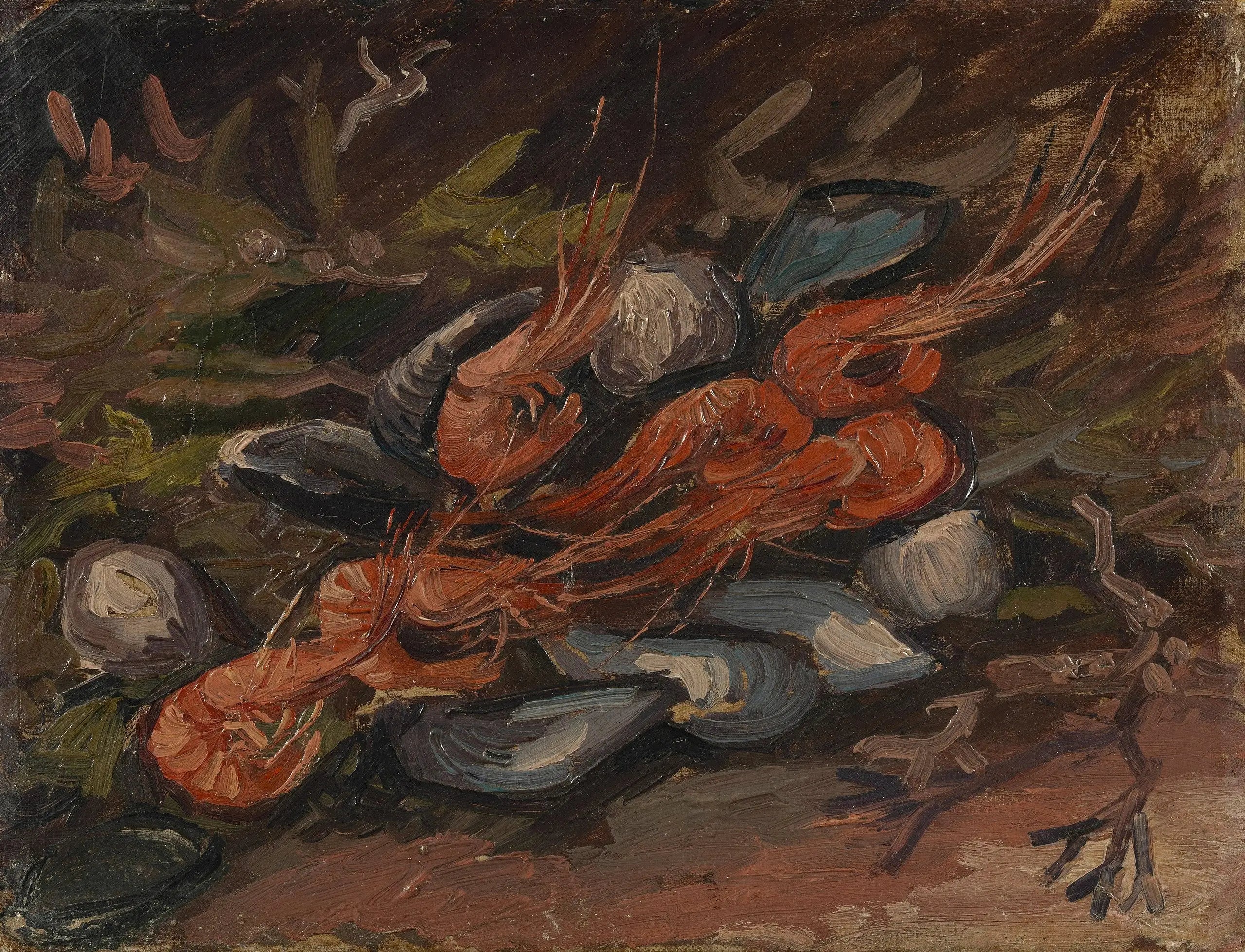 Reproduction du tableau « Crevettes et moules - Vincent van Gogh » par Alpha Reproduction en peinture à l’huile