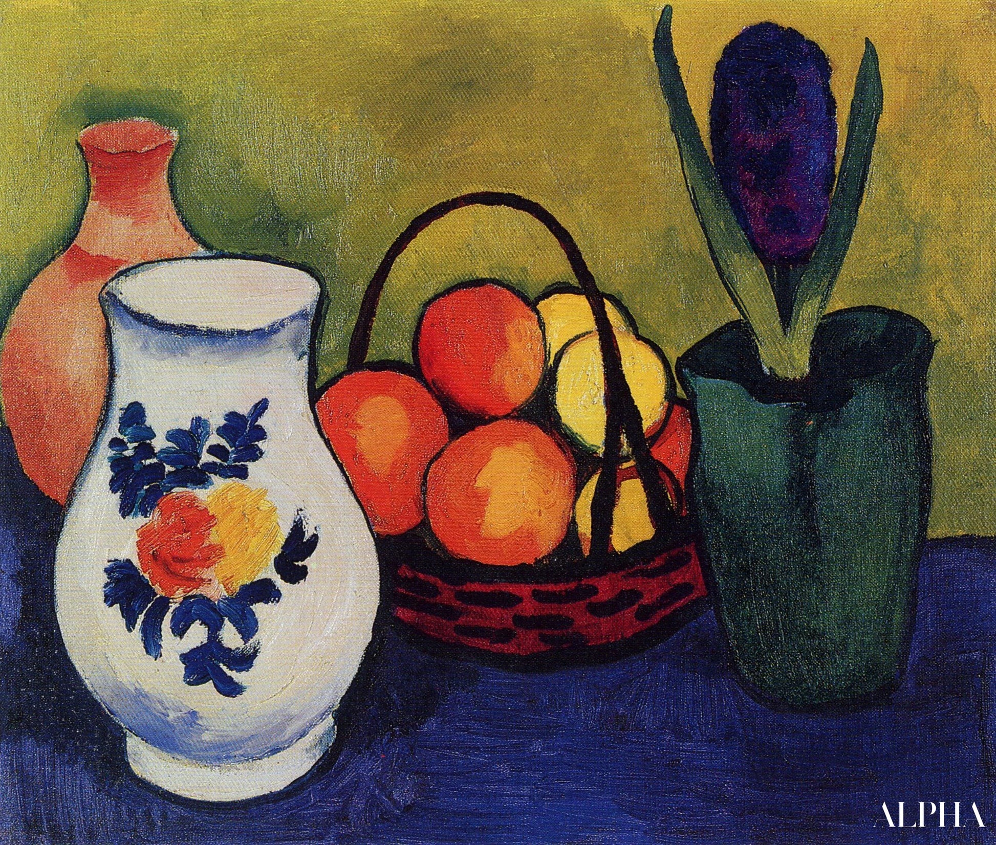 白い花と果物の水差し - August Macke - 高級絵画および絵画の複製