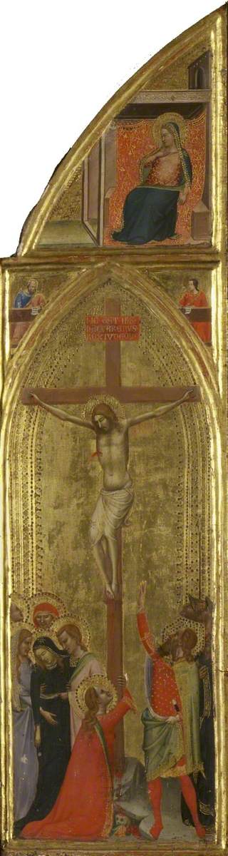 磔刑と二人の福音書記者と受胎告知の聖母（トリプティク、右扉）(表面) - ベルナルド・ダッディ