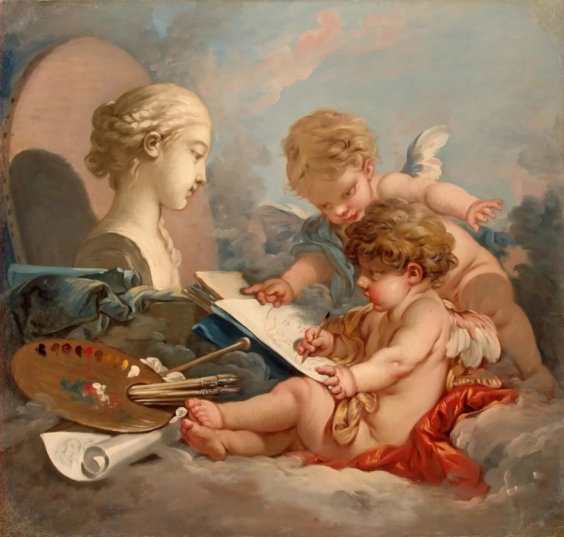 Cupidons. Allégorie de la peinture - François Boucher image 1 copie de tableau peinte à la main