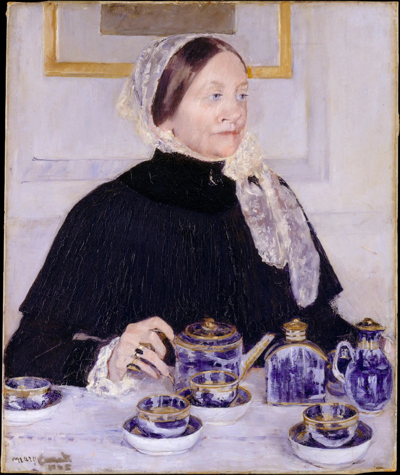 お茶のテーブルにいる女性 - メアリー・カサット