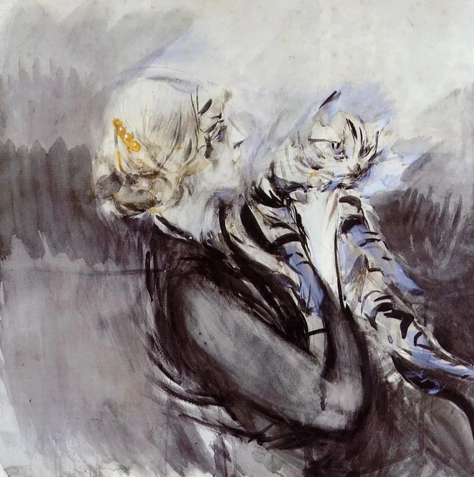 Dame au chat - Giovanni Boldini image 1 copie peinte à la main à l’huile