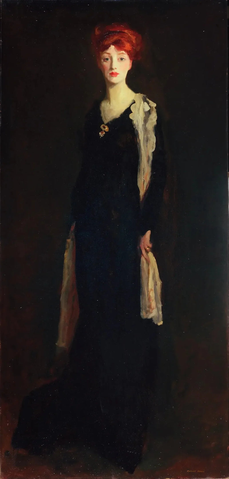 黒いドーメとスペイン風スカーフ（黒いOとスカーフ） - ロバート・ヘンリー

Source:
Dame en noir avec un foulard espagnol (O en noir avec un foulard) - Robert Henri