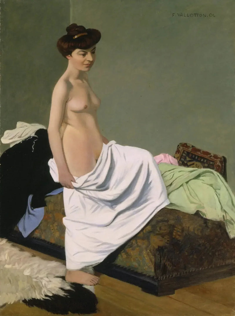 膝の上にドレスを持つ裸の女性が立っている - フェリックス・ヴァロトン

Source:
Debout nue tenant une robe sur ses genoux - Félix Vallotton
