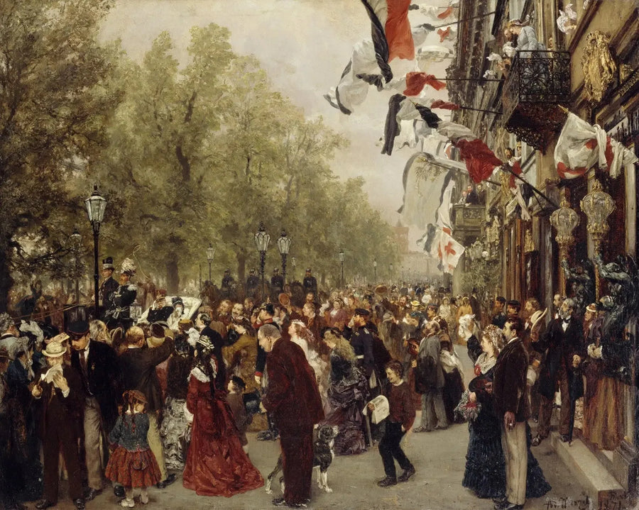 Départ du roi Guillaume Ier pour l'armée le 31 juillet 1870 - Adolph von Menzel image 1 copie peinte à la main à l’huile