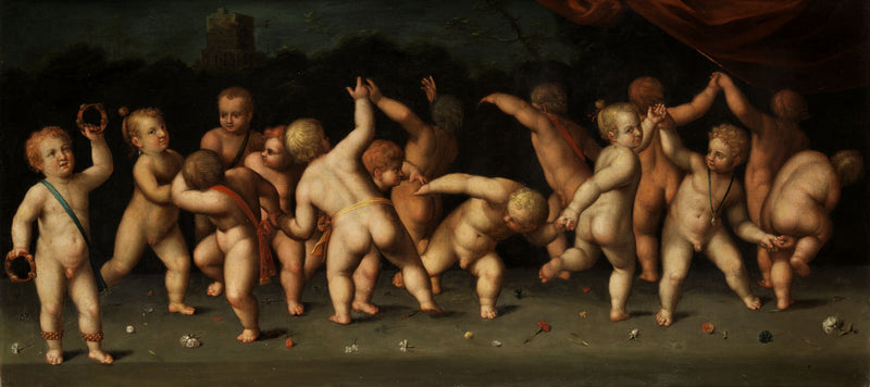 子供たちが円になって踊りながら風景の中で吹いている - デニス・カルヴェール