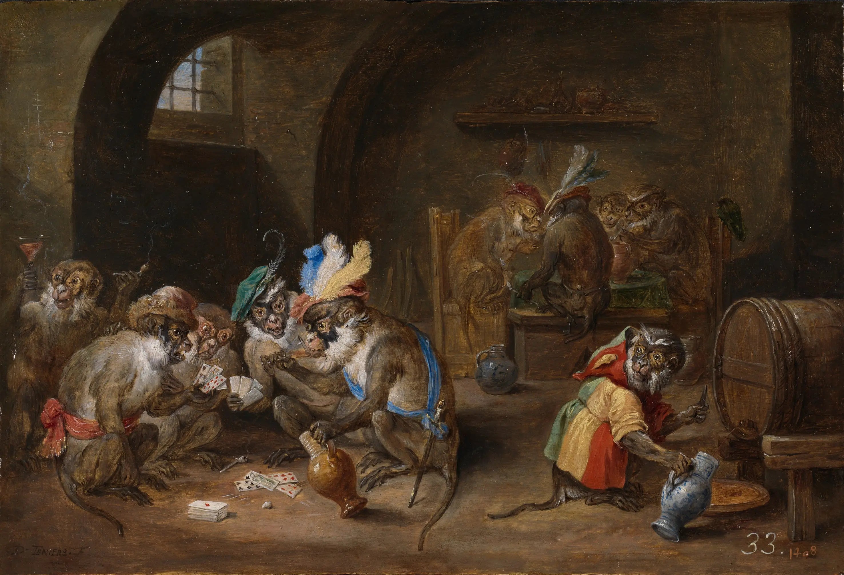 Des singes dans une taverne - David Teniers le Jeune image 1 reproduction d’œuvre d’art à l’huile