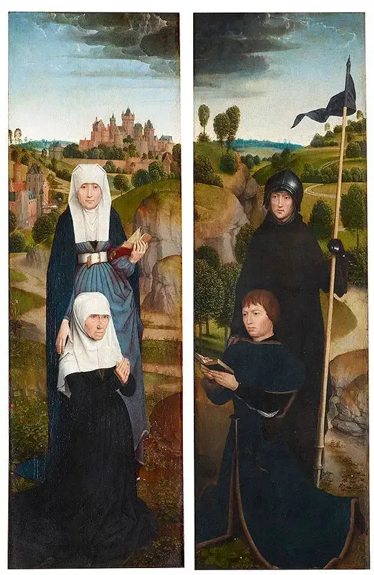 寄付者の肖像画を含む三連祭壇画の左右の翼 - ハンス・メムリンク