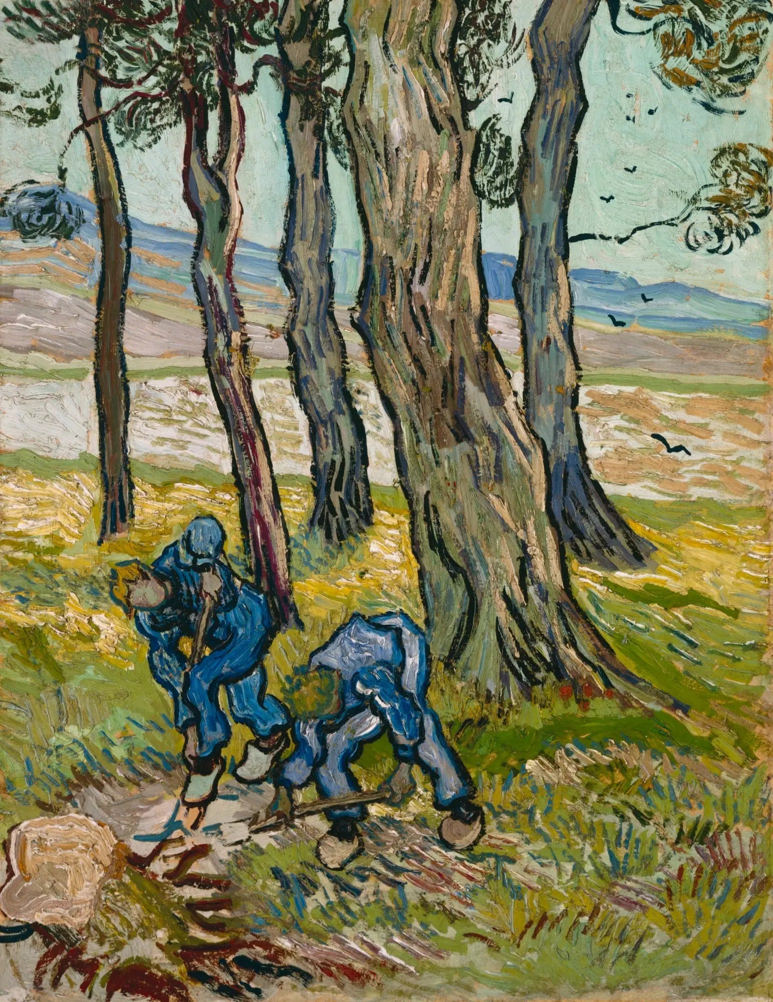 Deux bêcheurs parmi les arbres / Les bêcheurs - Vincent van Gogh image 1 copie de tableau peinte à la main