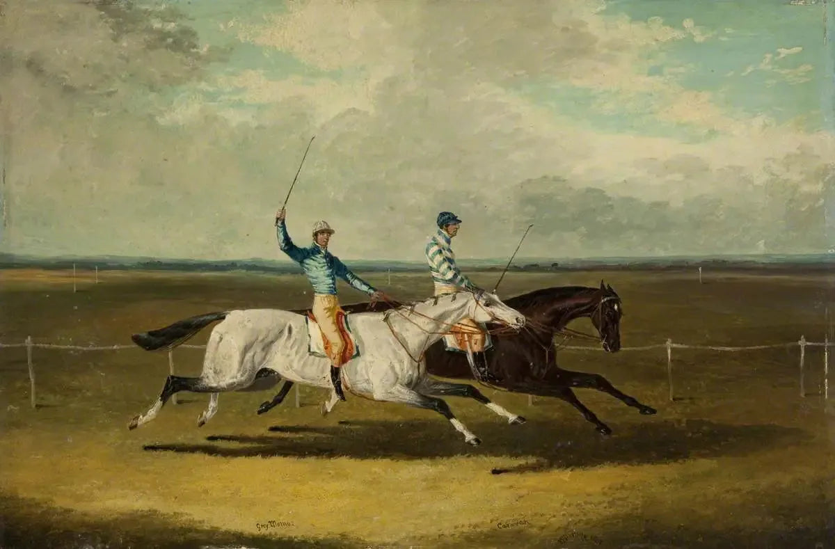 Deux chevaux de course – « Grey Momus » et « Caravan » – Courses - John Frederick Herring, Sr. image 1 copie de tableau peinte à la main