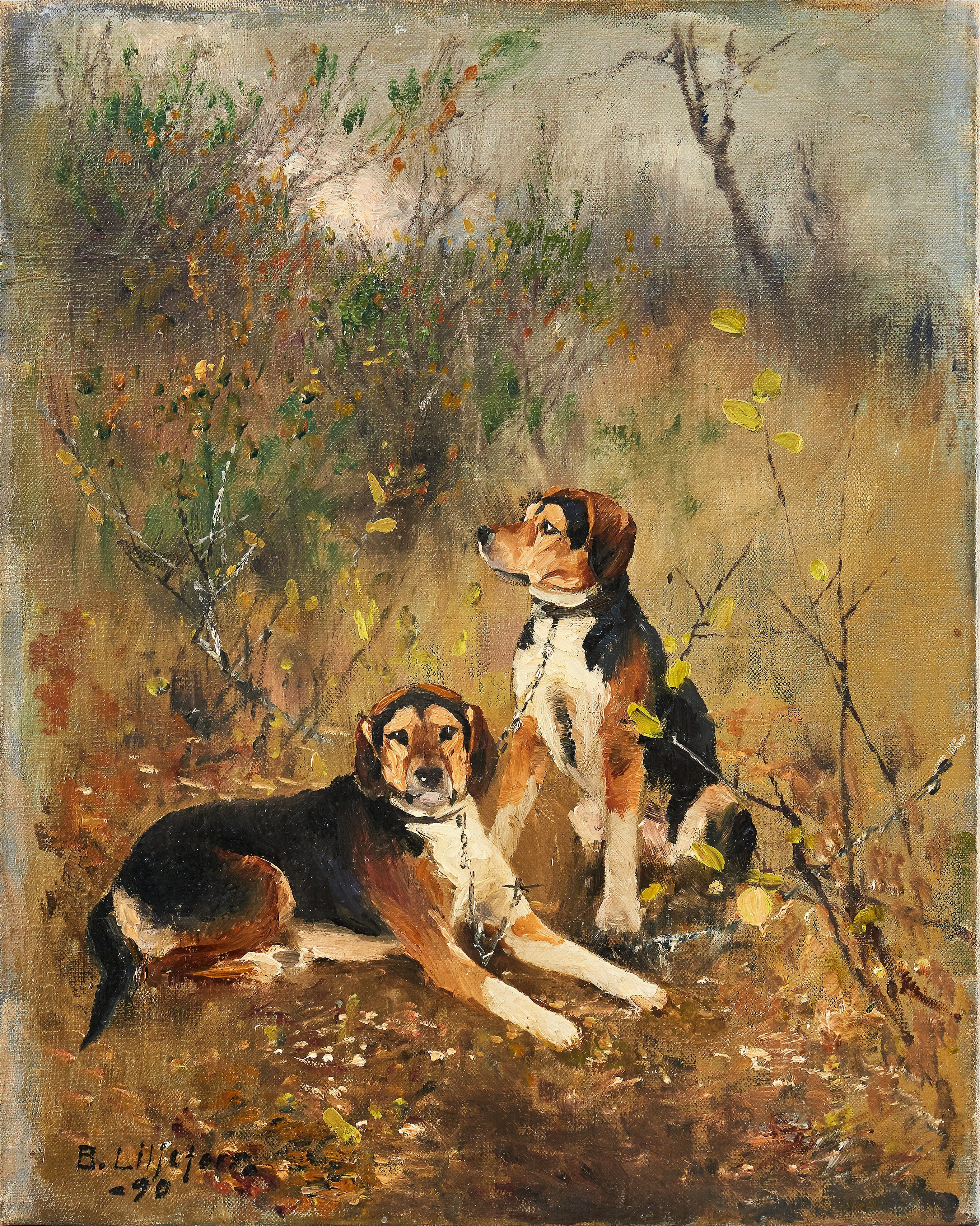 Deux chiens de chasse à l'odeur - Bruno Liljefors image 1 copie de tableau peinte à la main