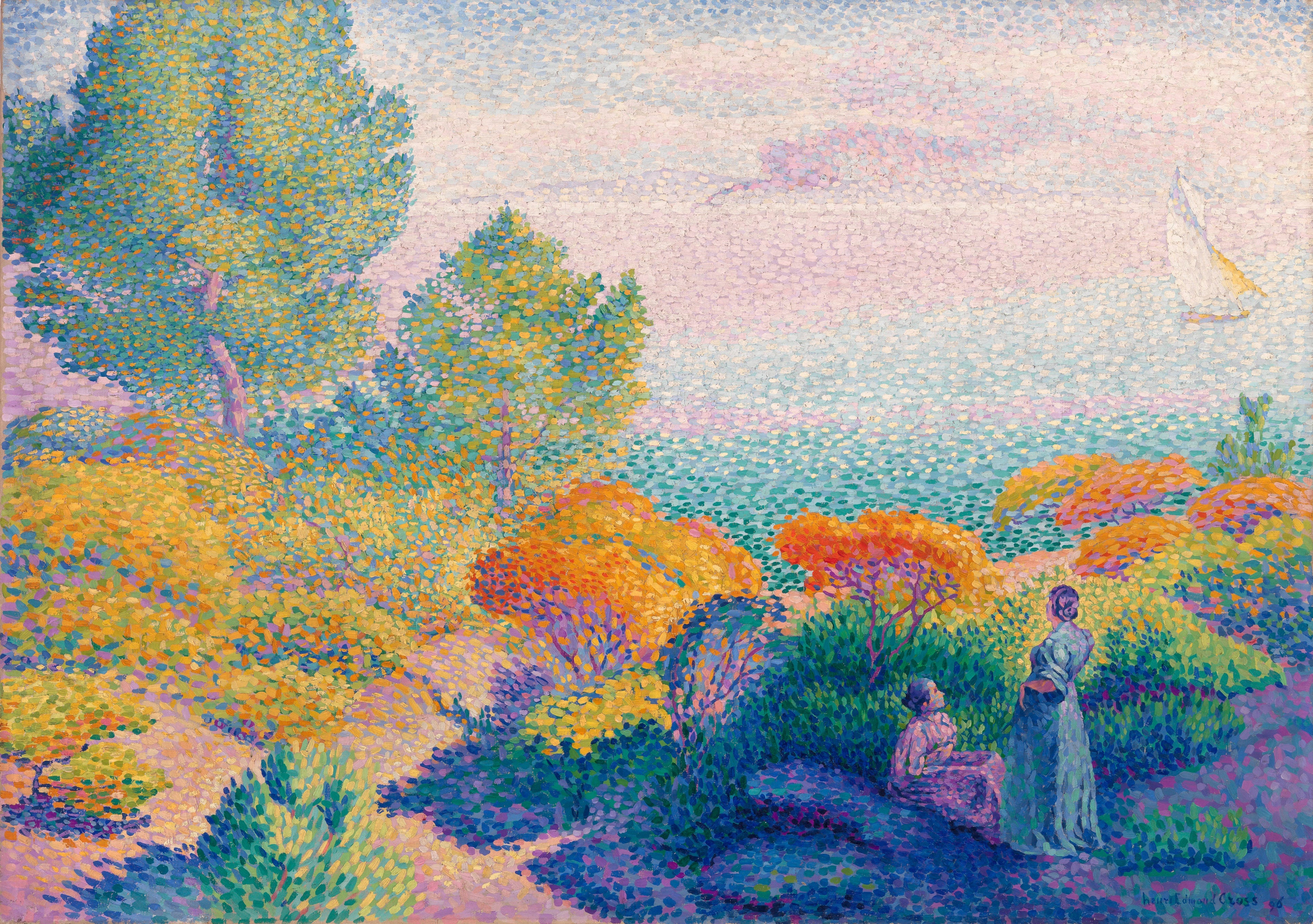 Deux femmes au bord de la mer Méditerranée - Henri-Edmond Cross - Alpha Reproduction
