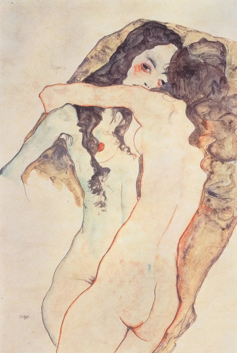 二人の女性がキスをしている - エゴン・シーレ