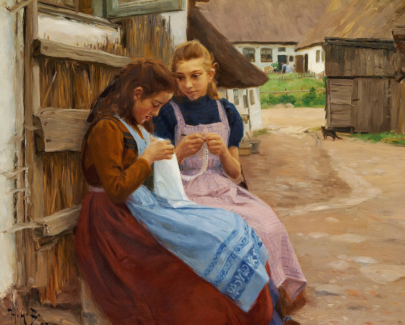 農場の中庭に座る針仕事をしている二人の少女 - H. A. Brendekilde

Source:
Deux filles avec des travaux d'aiguille assises dans la cour d'une ferme. - H. A. Brendekilde
