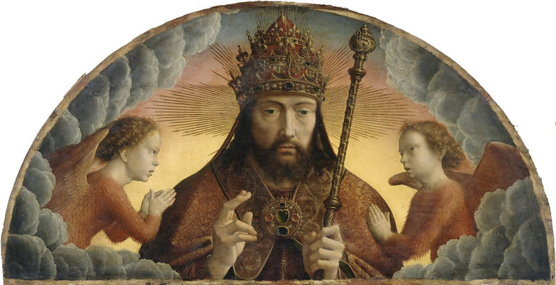 神なる父が二人の天使の間で祝福している - ジェラール・ダビッド