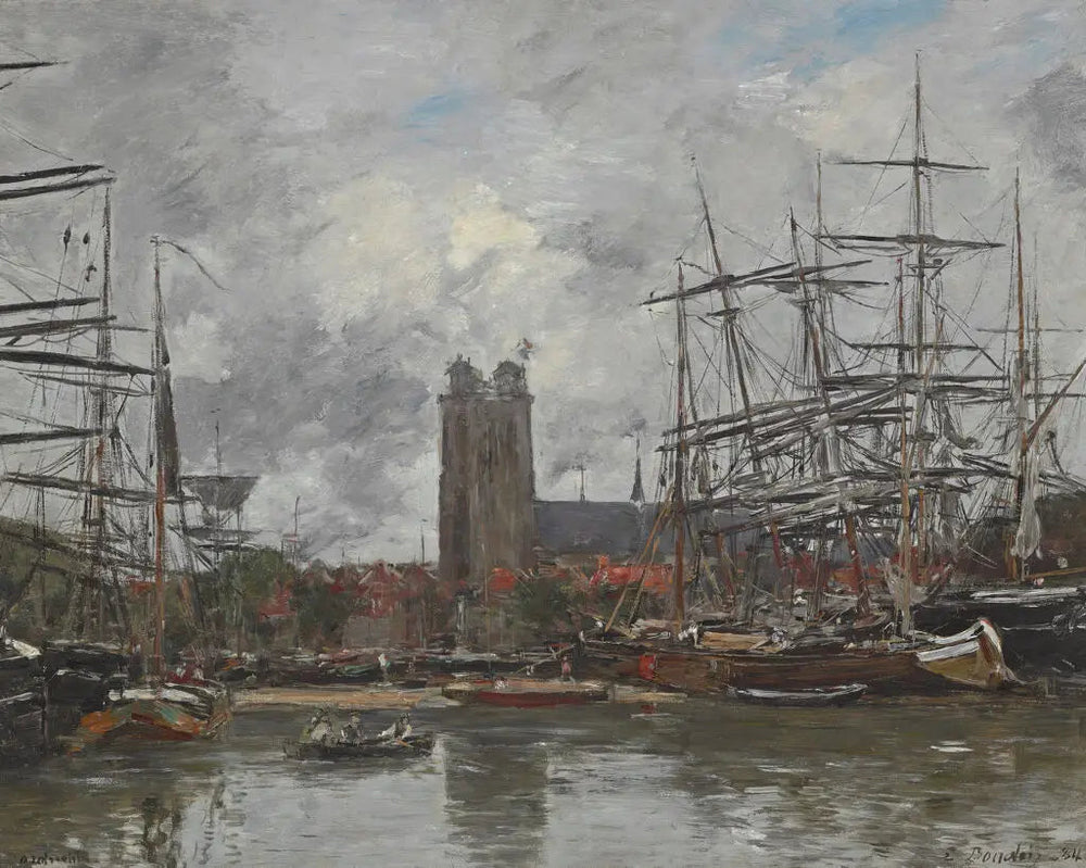 Dordrecht - Vue du port - Eugène Boudin image 1 copie peinte à la main à l’huile