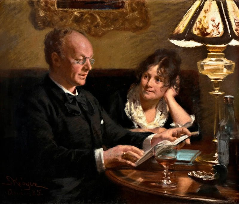 王室俳優エミール・ポールセン（1842-1911）とその妻アンナ・ネーサー（1849-1934）のダブルポートレート - ペダー・セヴェリン・クローイェ