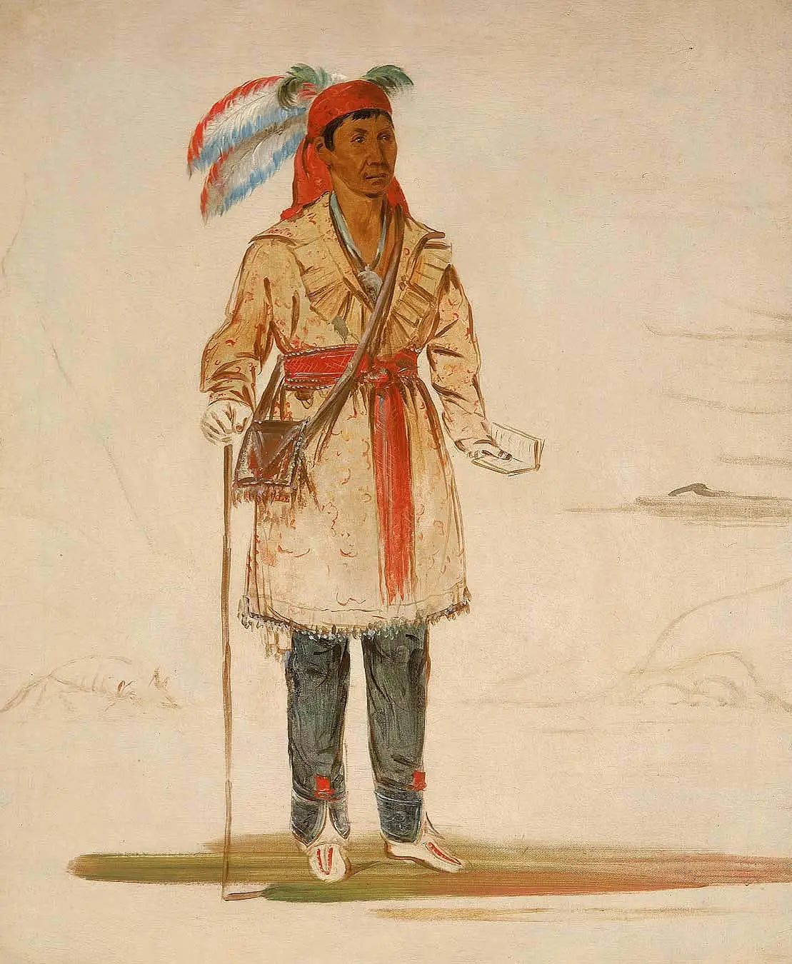 Ee-tów-o-kaum, des deux côtés de la rivière, chef de la tribu - George Catlin image 1 copie de tableau peinte à la main