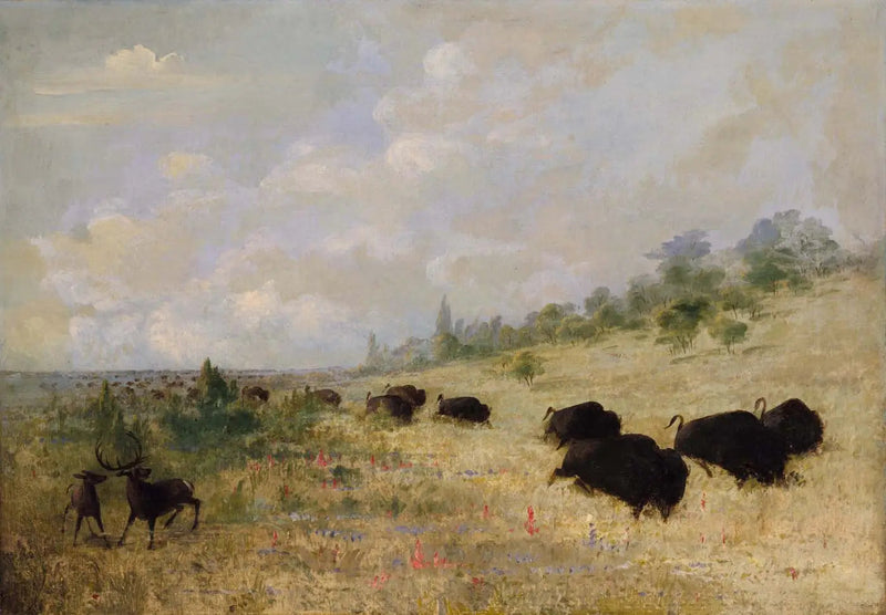 テキサスの草原の花の中で草を食むエランとバイソン - ジョージ・キャトリン

Source:
Élans et bisons broutant parmi les fleurs des prairies, Texas - George Catlin