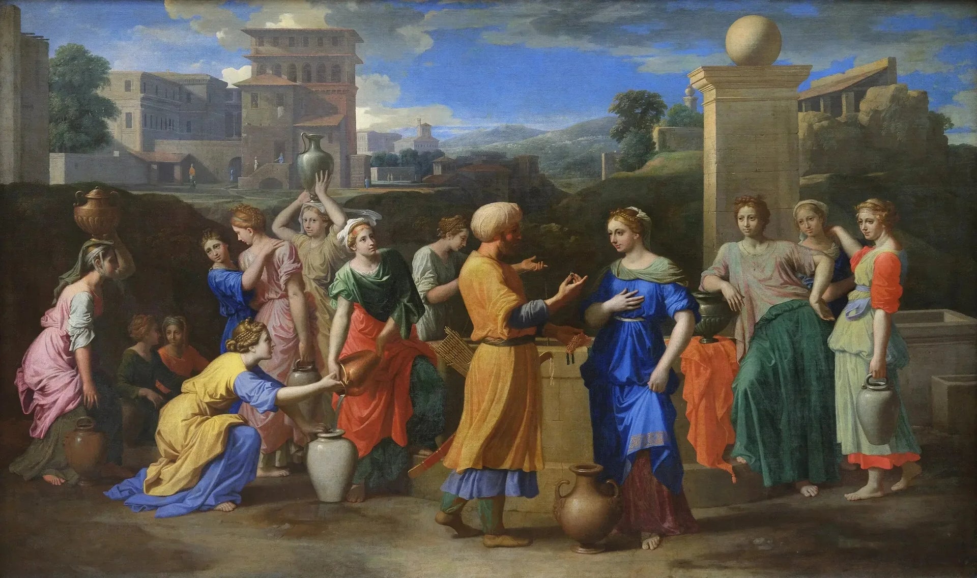 Éliézer et Rebecca - Nicolas Poussin image 1 reproduction artisanale de tableau
