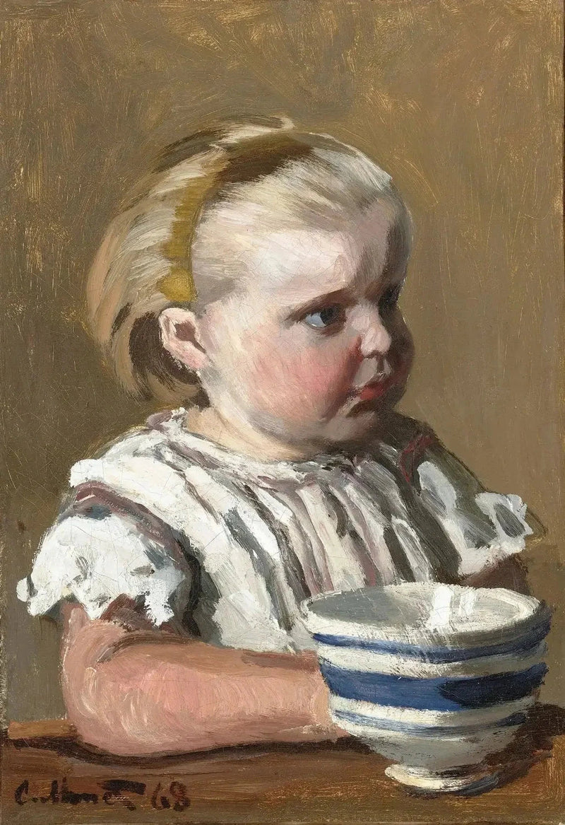 カップを持つ子供、ジャン モネ W131 の肖像画 - クロード モネ