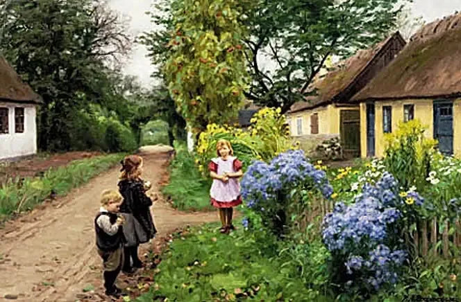 キルケステインの子供たち。ユリゲ。 - H. A. ブレンデキルデ

Source:
Enfants au Kirkestien. Jyllinge. - H. A. Brendekilde