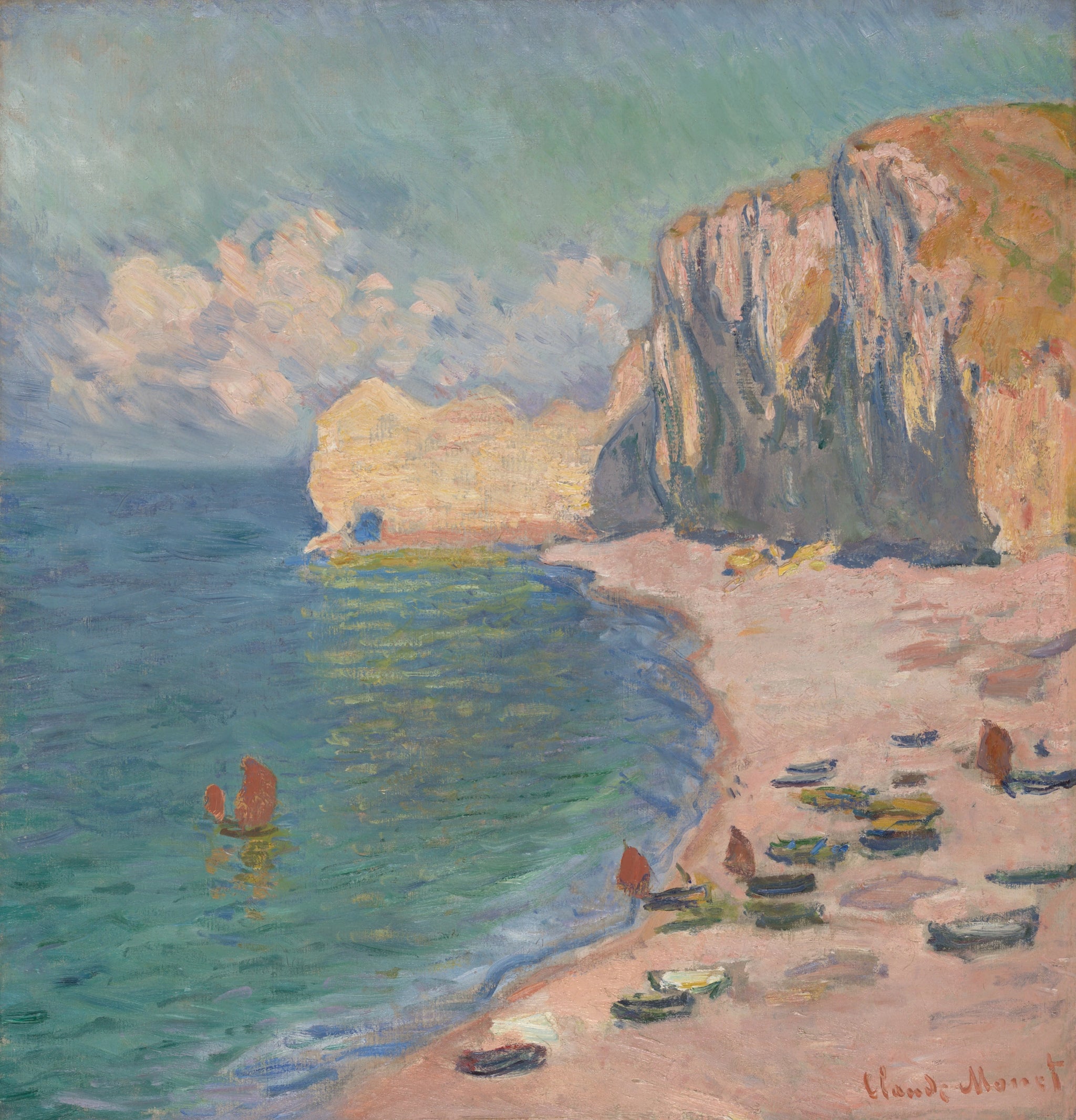 Étretat, la plage et la falaise d’Amont W1012 par Claude Monet, Art Institute of Chicago