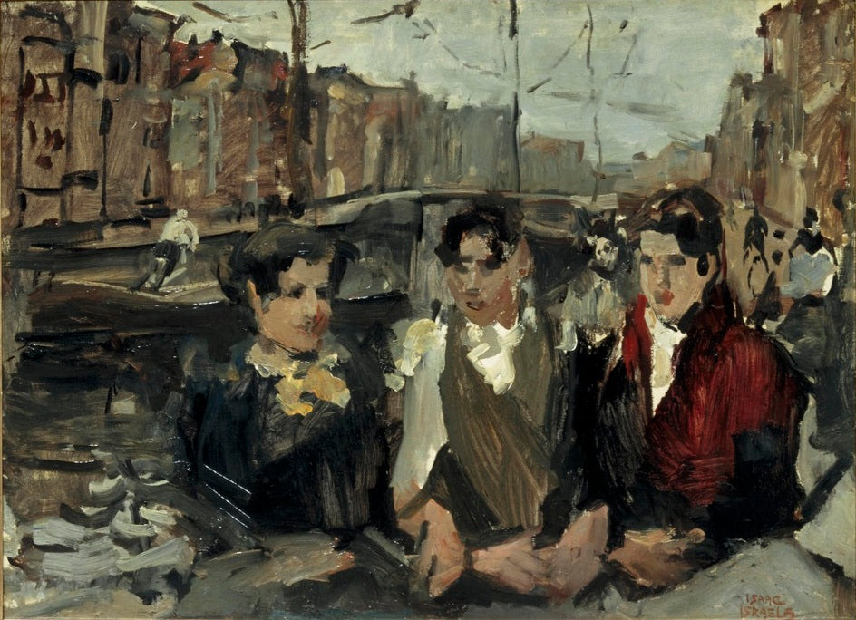 Fabrieksmeisjes op de Prinsengracht te Amsterdam - Isaac Israëls image 1 copie de tableau peinte à la main