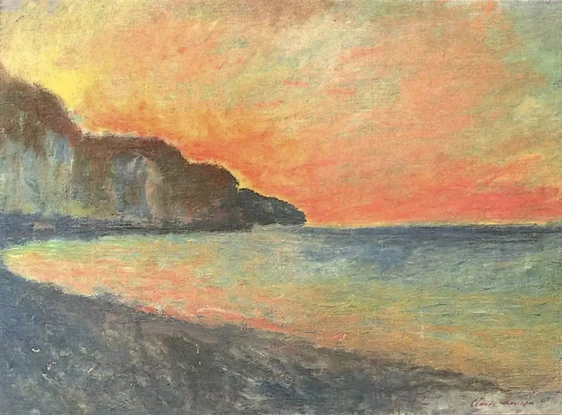 ポールヴィルの崖、夕日 - クロード・モネ