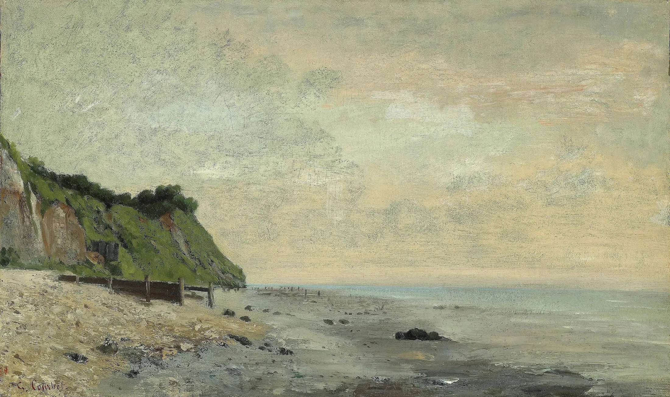 Falaise au bord de la mer, vu Petite Plage, soleil levant - Gustave Courbet image 1 copie peinte à la main à l’huile