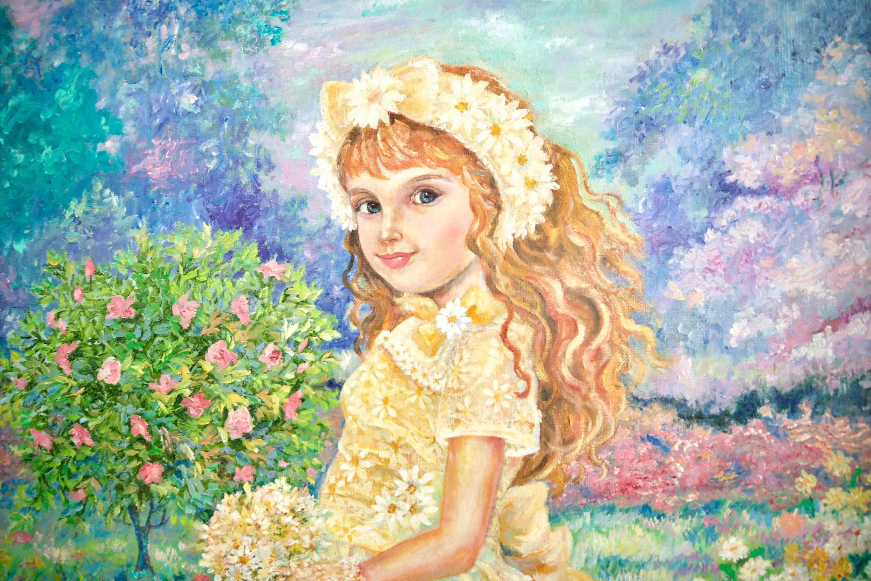 Fairy of Daisy Flowers - Yumi | 50 x 65 cm Reproductions de tableaux à la peinture à l’huile