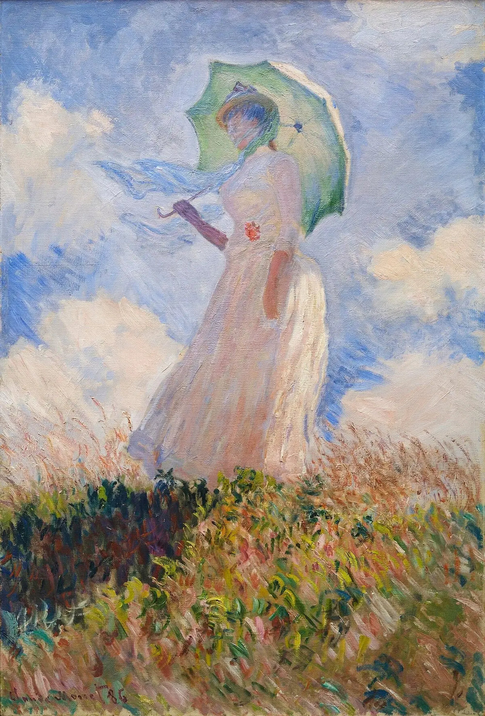 Femme à l'ombrelle tournée vers la gauche - Claude Monet image 1 reproduction artisanale de tableau