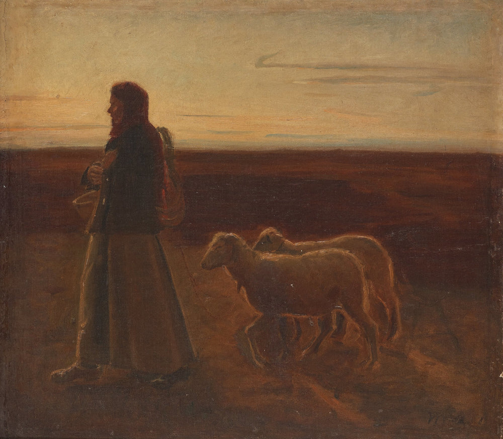 Femme avec des moutons. - Michael Peter Ancher image 1 copie de tableau peinte à la main