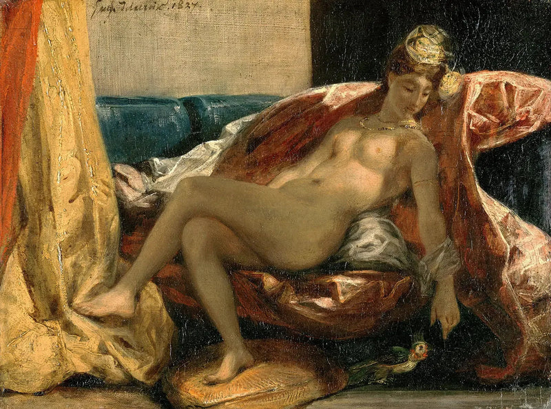 オウムを撫でる女性 - ユージン・ドラクロワ
