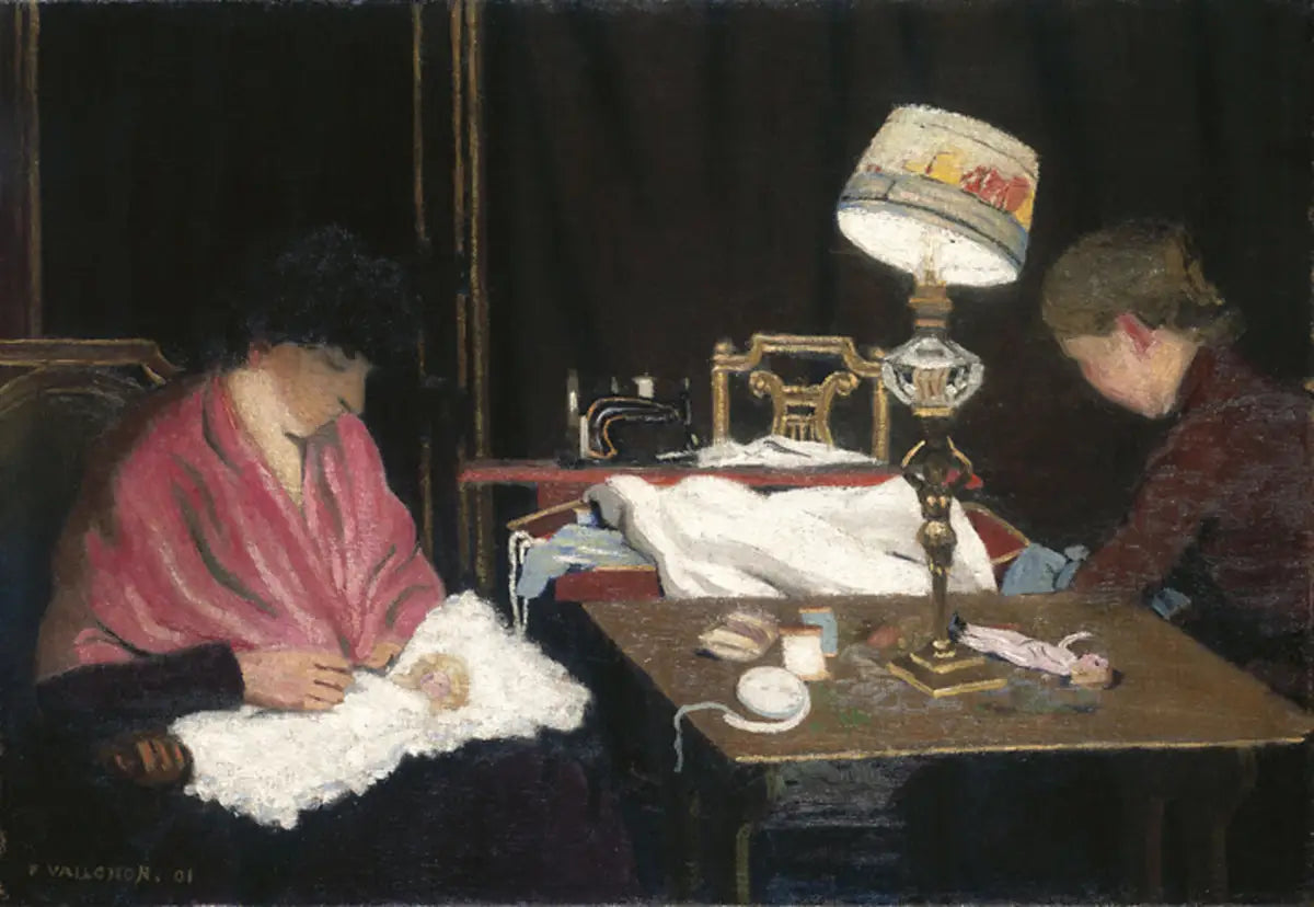 Femme châle rose cousin à la lampe - Félix Vallotton - Alpha Reproduction