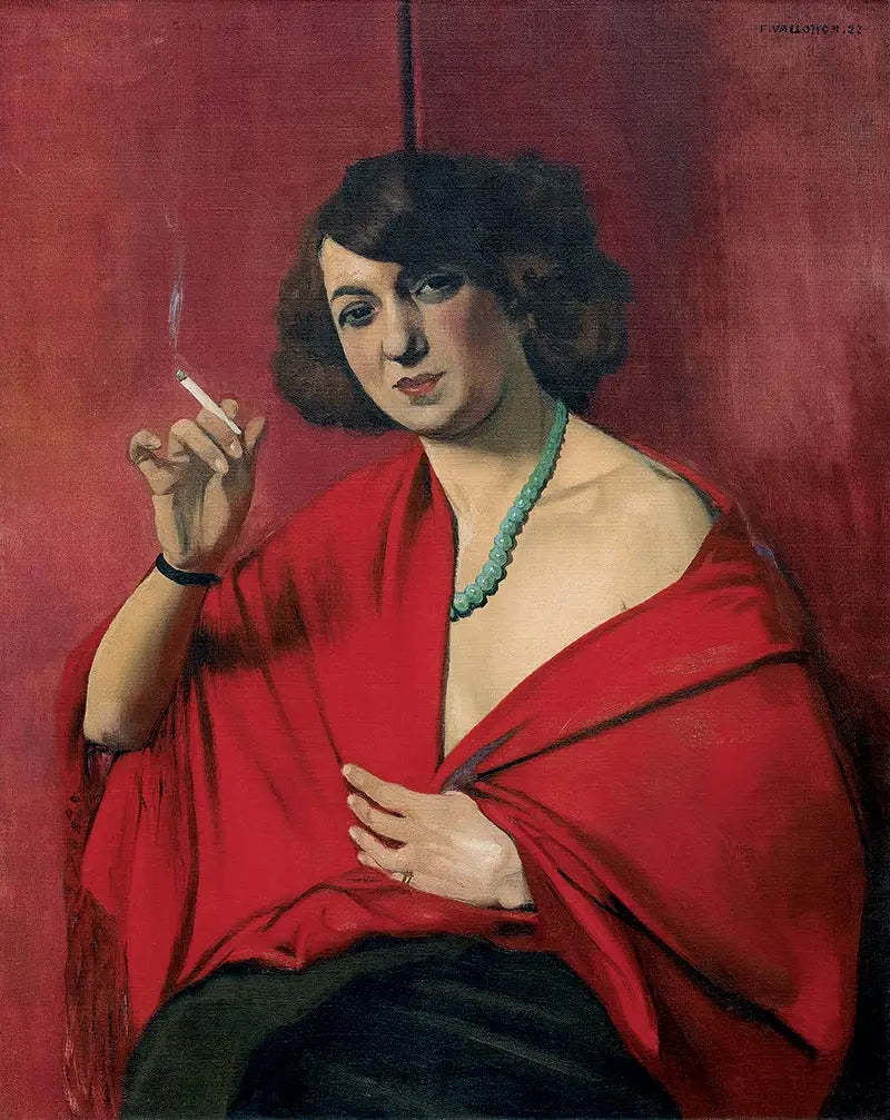 赤い衣装をまとった女性がタバコを持っている - フェリックス・ヴァロットン

Source:
Femme drapée de rouge tenant une cigarette - Félix Vallotton