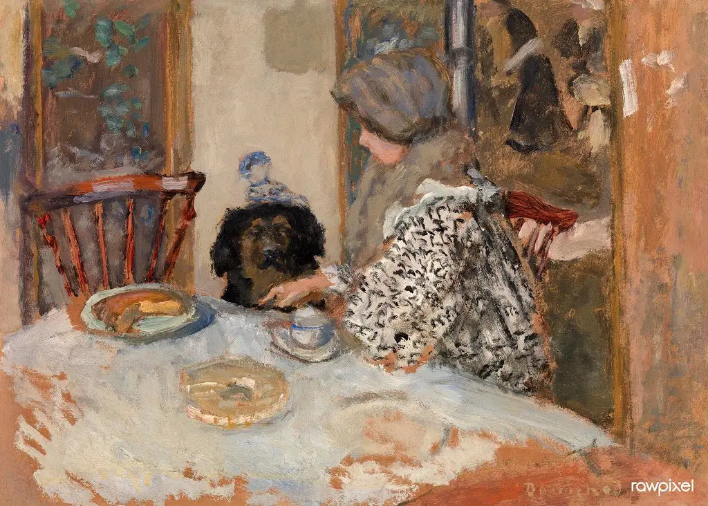 Femme et chien à table - Pierre Bonnard image 1 copie de tableau peinte à la main